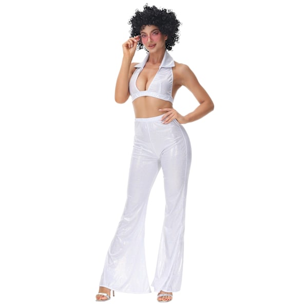 Vintagefest 70-tal 80-tal Hippie Kostymer Cosplay Jumpsuit Karneval Dräkt white M