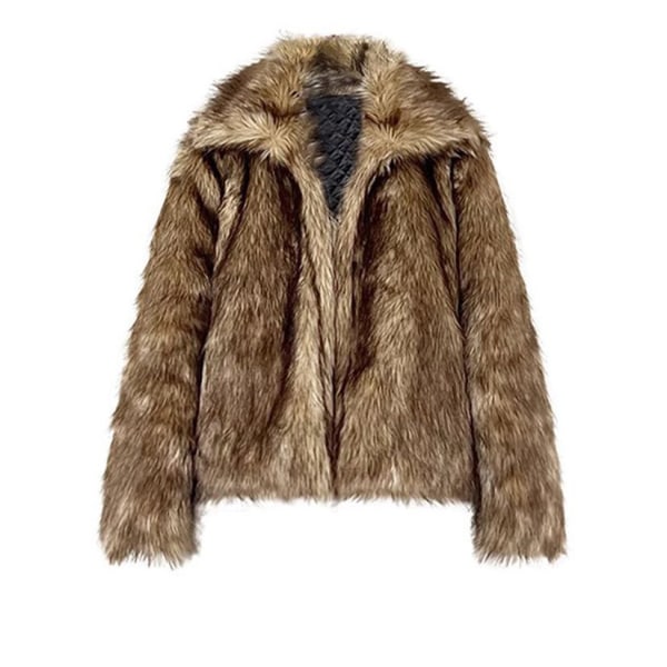 Herre Lang Ermet Fluffy Faux Fur Coat, Vinter Varmt Faux Fur Jakke M