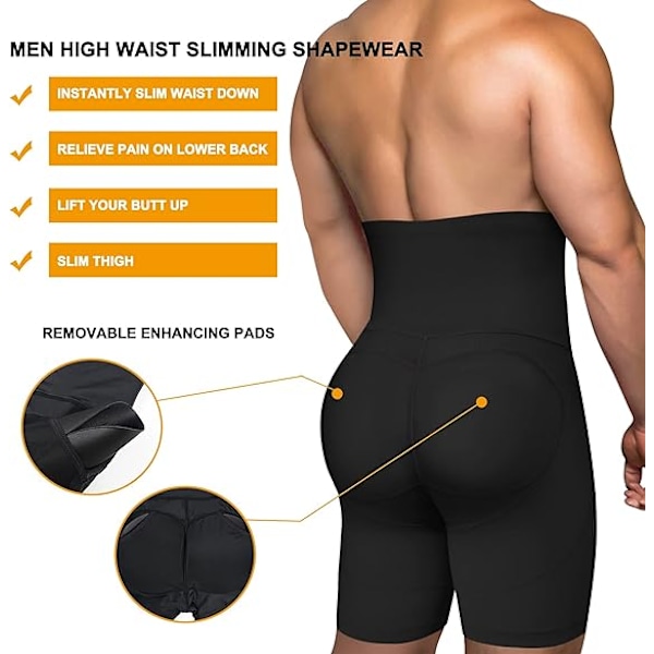 Män Shapewear Shorts med Magkontroll Hög Midja Slankare Kroppsshaper black S