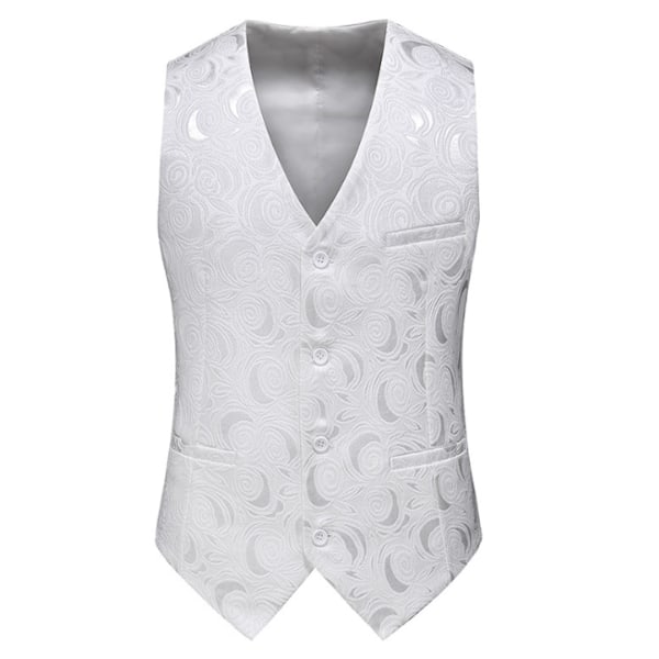 Herrar Västar Slim Fit Män Paisley Väst Kostym White M