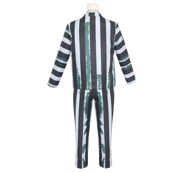 4-delt Beetlejuice-kostyme for menn - svart og hvitt stripete dress Green XS