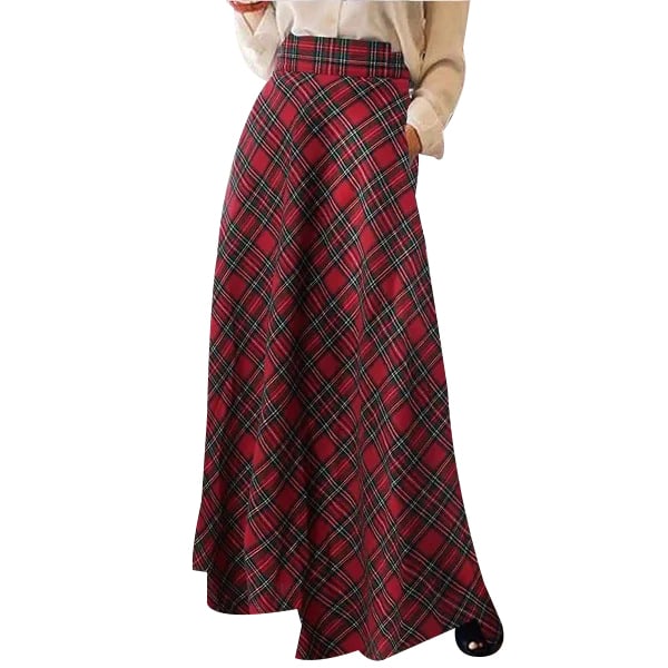 Kjol för kvinnor, koreansk stil, retro, rutig, A-linje red XL
