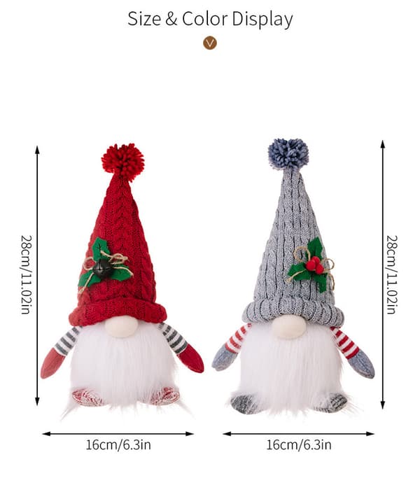 LED Tomte Dockset Stickad Mössa Belysning Rudolf Tyg PVC Dekor