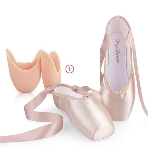 Professionelle Ballet Slippers Dansesko Ballet Pointe Sko med Tåpudebeskytter Pink 32