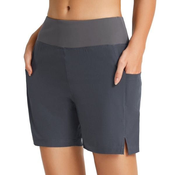 Kvinnors Snabbtorkande Badshorts med Hög Midja Grey XS