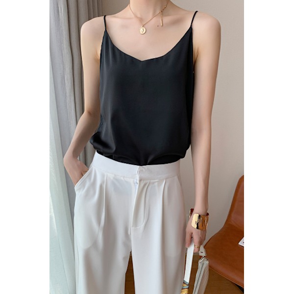 Camisole Ohut Liivi Seksikäs Naiset Hihaton V-Kaula-Aluspaita black L