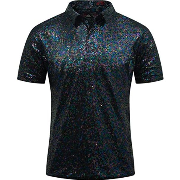 Menners Skinnende Sekvens Kort Ermet Turndown Glitter Polo T-skjorte Dark Green S