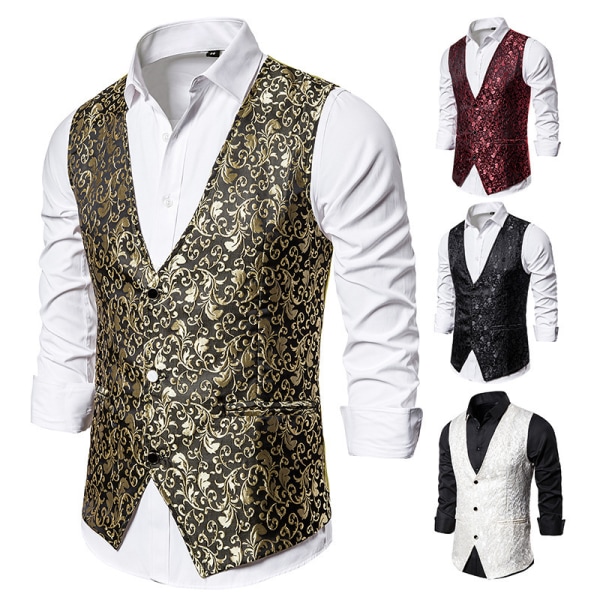 Herre Paisley Kjolejakke Vest Blomster Victorian Smokingjakke Vest Gold XL