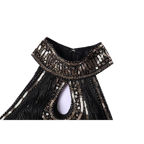 Dam 1920-tals Flapper Klänning Vintage Lång Fransklänning black gold M