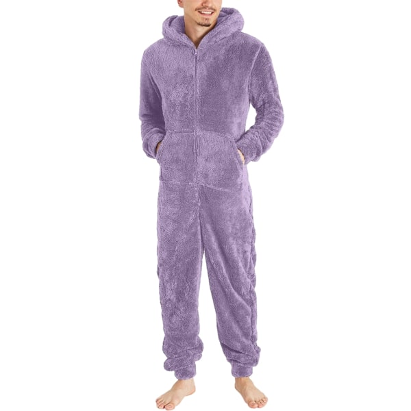 Jumpsuit för män gosig rolig lång pyjamas vinter varm plysch jumpsuit Purple(Man) 2XL