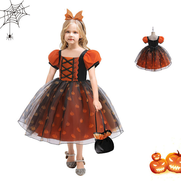 Jente Halloween Forkledd Barn Gresskartrykk Heksedrakt 140cm