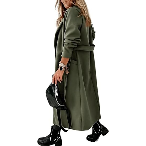 Kåpe for kvinner med reverskrage, åpen front og belte, lang jakke green XXL