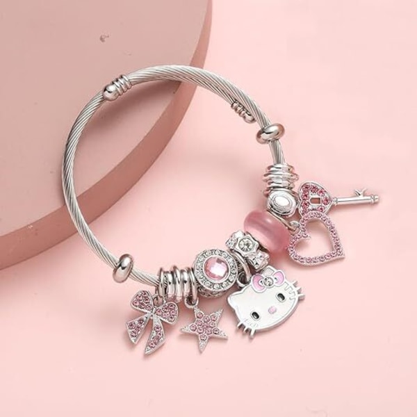 Kawaii Kitty Bangle Armband Smycken, Justerbara Armband i Rostfritt Stål