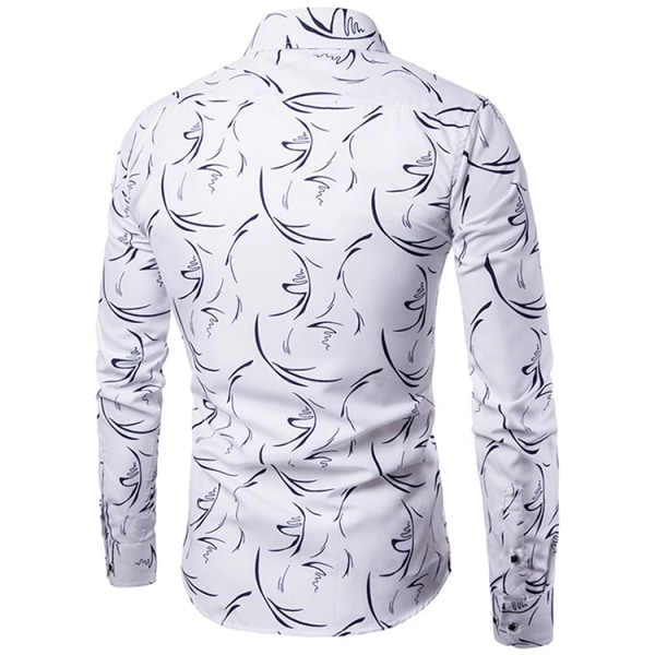 Modeherrskjorta Casual Blommig Bomulls Skjorta för Män White 4XL