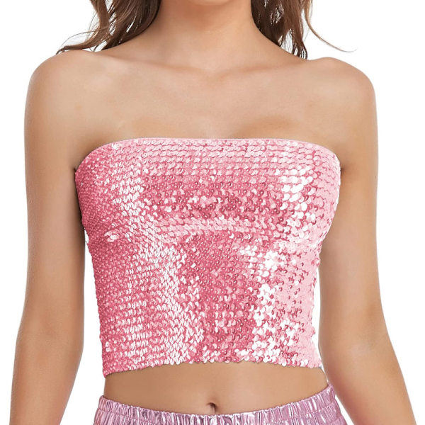 Glittrande Sekvenstop för Kvinnor, Metallisk Crop Top för Fest och Klubb Pink