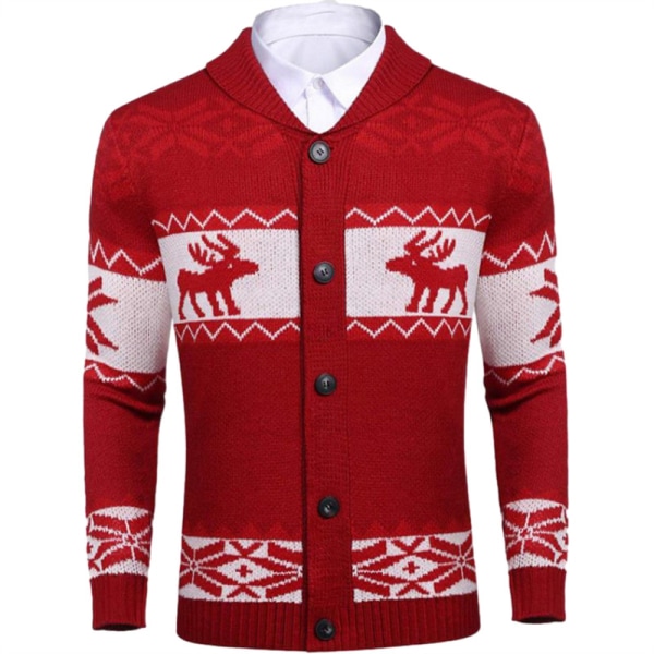 Ugly Christmas Sweater Renkofta för män Xmas Stickad Cardigan Red 3XL