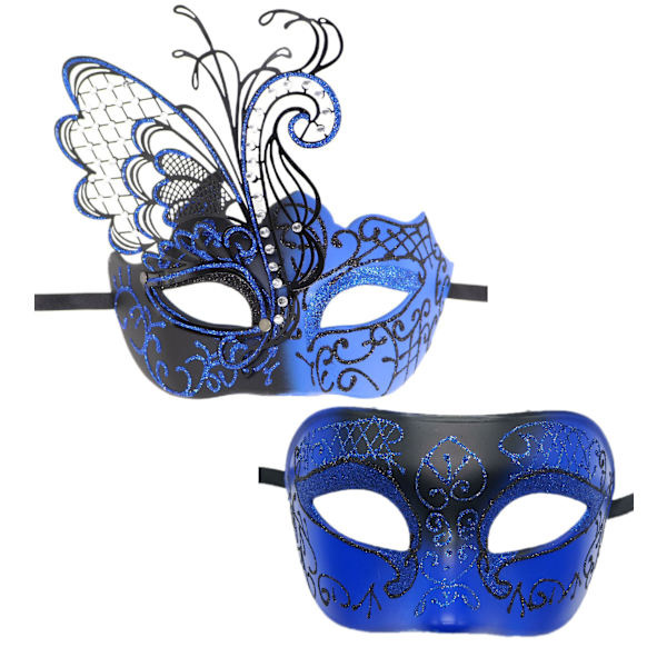 Parmask för par, metallmasker, venetianska Halloween-kostymmasker blue