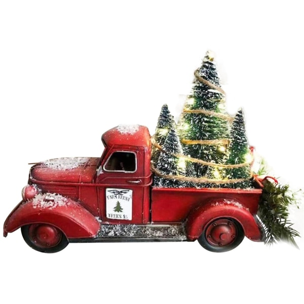 Vintage röd lastbil juldekor Farmhouse röd pickup med julgran