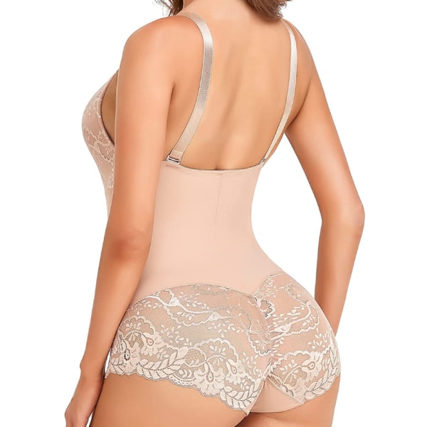 Formande Underkläder för Kvinnor, Tummy Control Thong Bodysuit, V-ringad, Spets, Kroppsshaper, Kompression Light Pink S