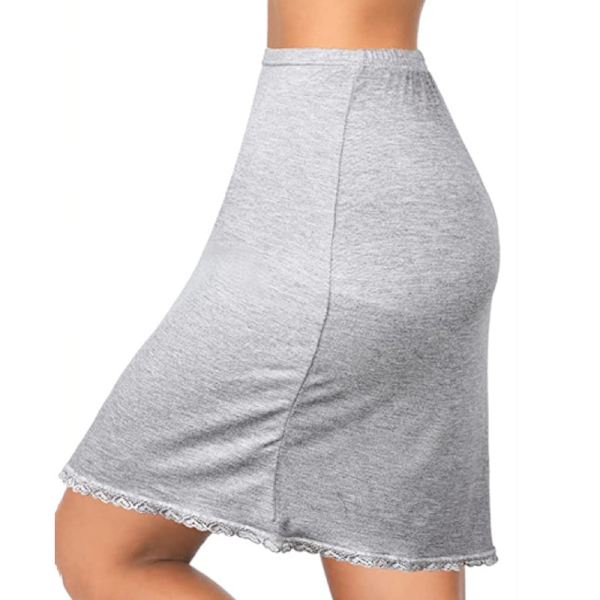 Damunderkjol för kvinnor, halkfri underskirt spetskant över knäet halvslip kjol Grey(50cm) M