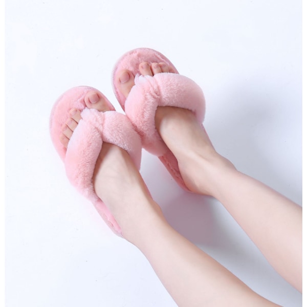 Hjemmesko for kvinner i kunstig pels, varme sko, slip-on-ballerinaer pink 40-41