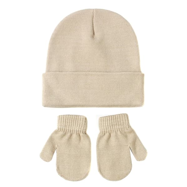 Vinter Vanter Handsker og Hue Sæt til Børn Strikket Træk-Over Hue beige S