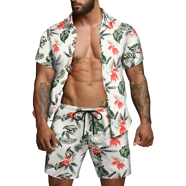 Herr Hawaiian skjorta och shorts white L