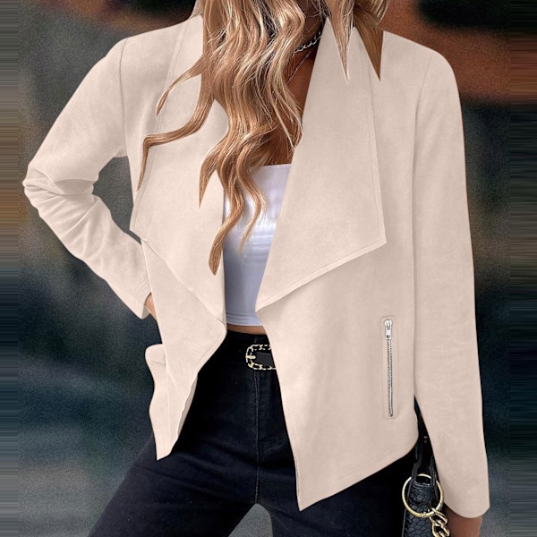 Dam Öppen Framsida Faux Suede Casual Blazer Långärmad Arbetsjacka white S