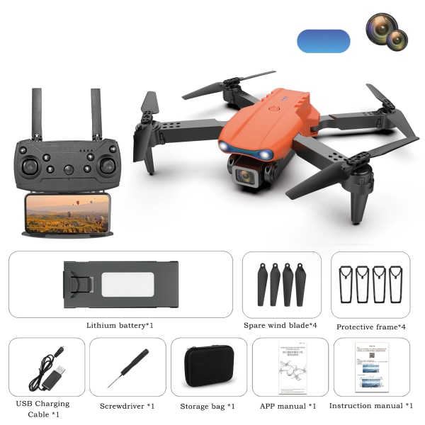 Drone med kamera 4K HD, RC Quadcopter Helikopter för barn och vuxna Orange 1 Battery