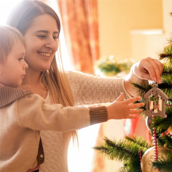 Julkrubba prydnader, jul trä hängande prydnad för julgran #2