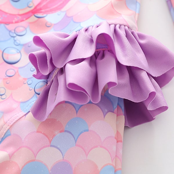 Jente-badeantrekk med lang erme, mermaid-design og rynker, UV-beskyttelse Color 5 XL