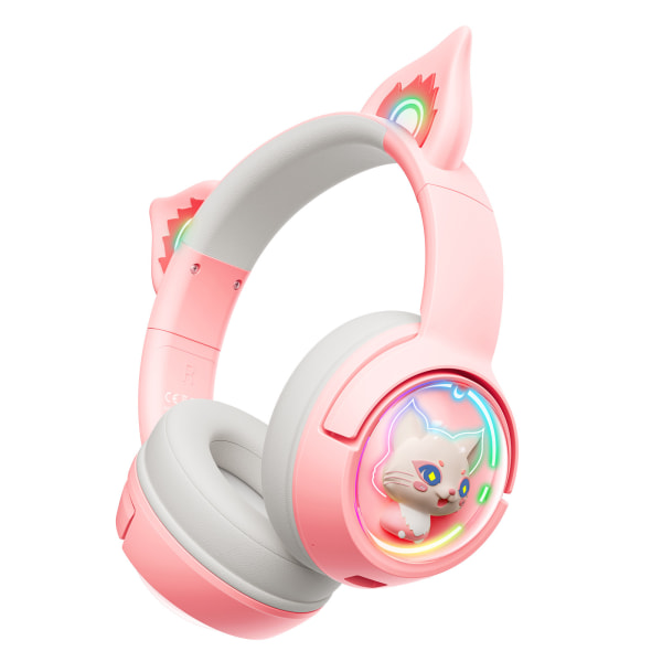 Cat Ear Bluetooth hörlurar Trådlösa RGB Cute Kitty Headset Over-Ear-hörlurar Pink