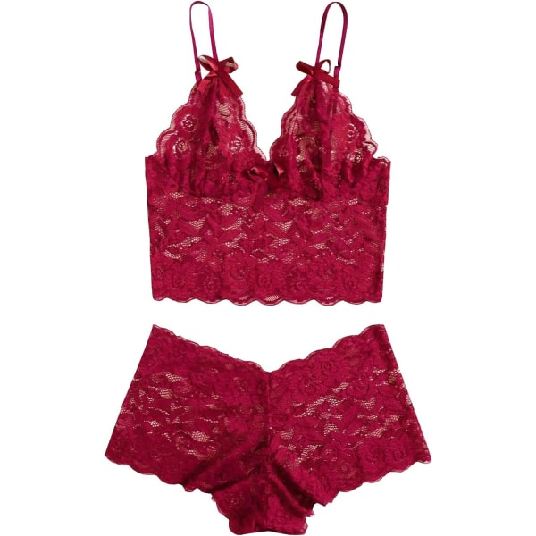 Sexig Blommig Spets Pyjamas Lingerie Set Hög Midja Nattkläder red 3XL