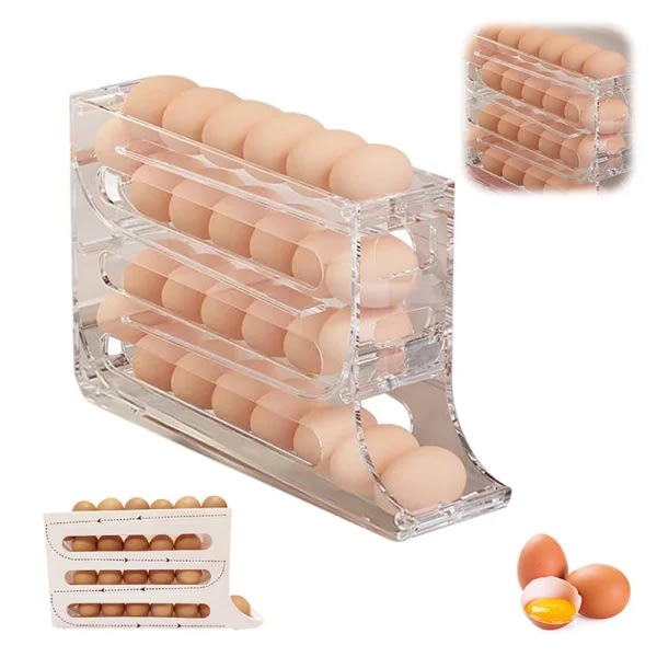 2 st ägghållare för kyl, äggdispenser automatisk rullande äggbricka Förvaring 30 ägg Transparent 1PCS