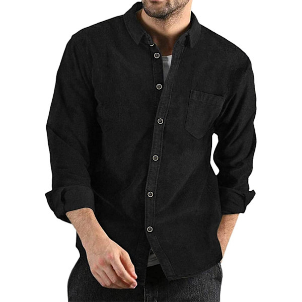 Herrar Corduroy Skjorta Casual Långärmad Knapp-Ner Lätt Jacka black M
