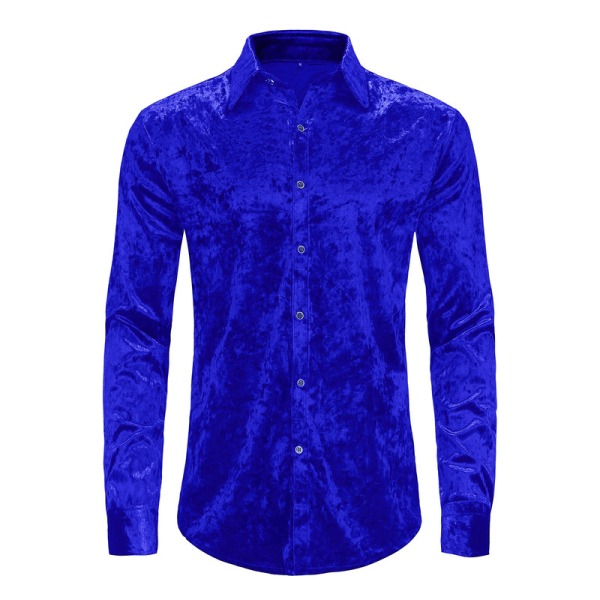 Klänningskjortor för män Sammet långärmade skjortor royal blue S