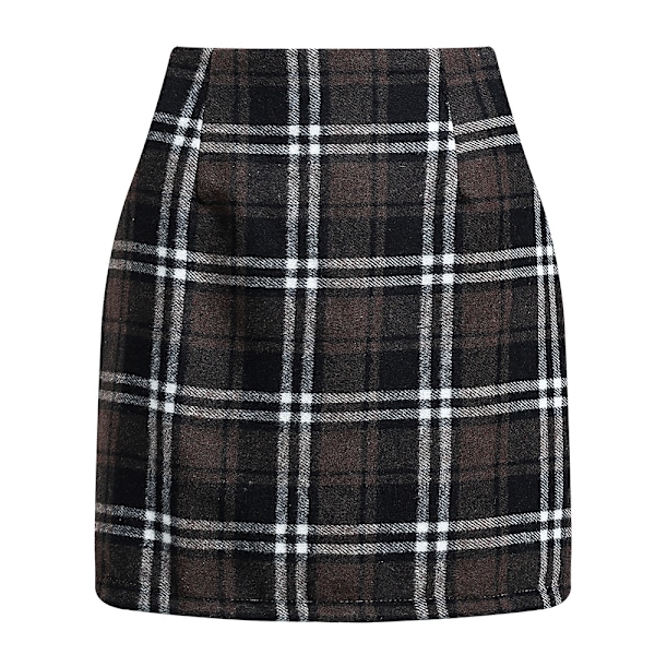 Dame Plaid Højtaljet Bodycon Miniskørt brown XXL