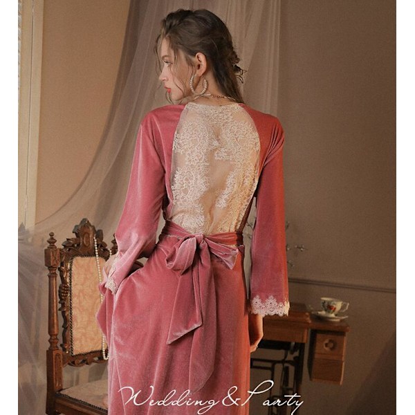 Samettipitkä Häätakki Yöpaita Seksikäs Avoin Pitsi Uimapuvutakki pink 2XL