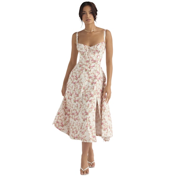 Naisten kesämekko, kukallinen boho-mekko, neliöaukkoinen, olkaimellinen, keinuva white L