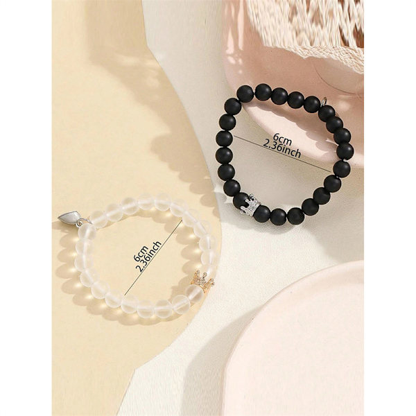 2 stk. Moderne Kroneformede Lysende Hjerte Pararmbånd Til Valentinsdag Gave