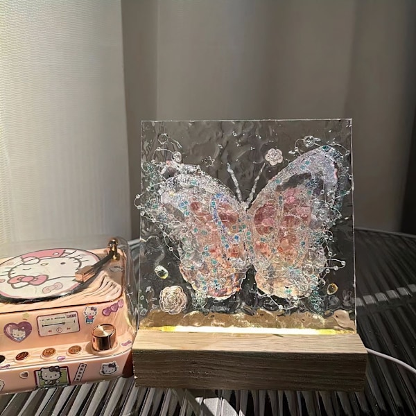 Håndlavet DIY 3D Akryl Vandbølge Butterfly Glasmosaik Natlys, Glaskunst