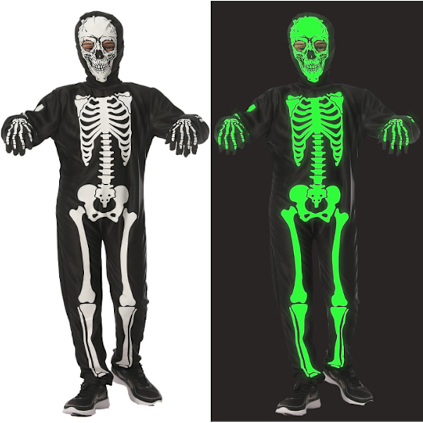 Glow-in-the-Dark Skelettdräkt för Pojkar, Halloweenkostym för Barn S