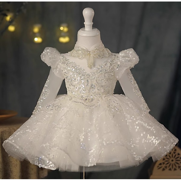Elegant Kjole Jente Baby Bobleermet Mesh Paljettkjole 80
