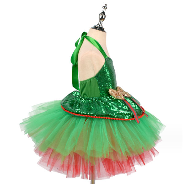 Piges Jule-Dansedragt med Pailletter, Ballet Tutu Kjole med Pandebånd green XXL