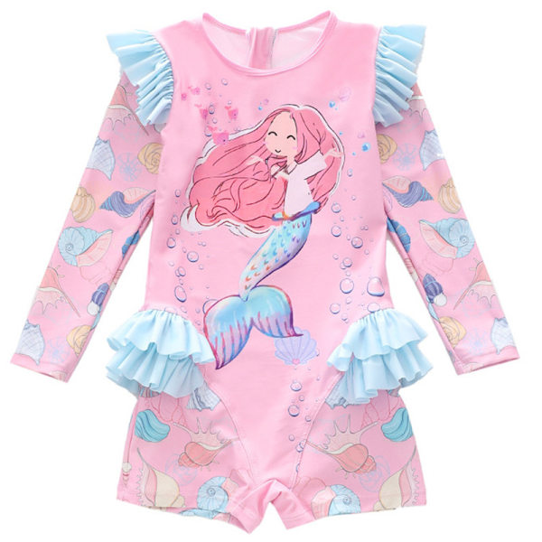 Jente-badeantrekk med lang erme, mermaid-design og rynker, UV-beskyttelse Color 3 2XL