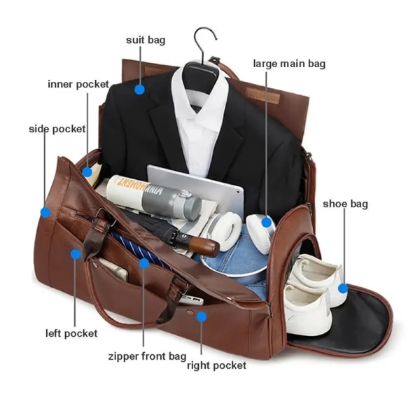 Konvertibel duffelbagage för män Resväska för kläder Carry-on klädpåsar Brown