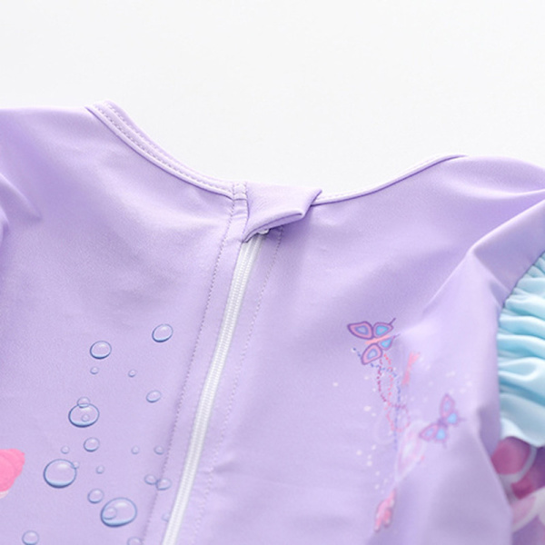 Jente-badeantrekk med lang erme, mermaid-design og rynker, UV-beskyttelse Color 4 XL