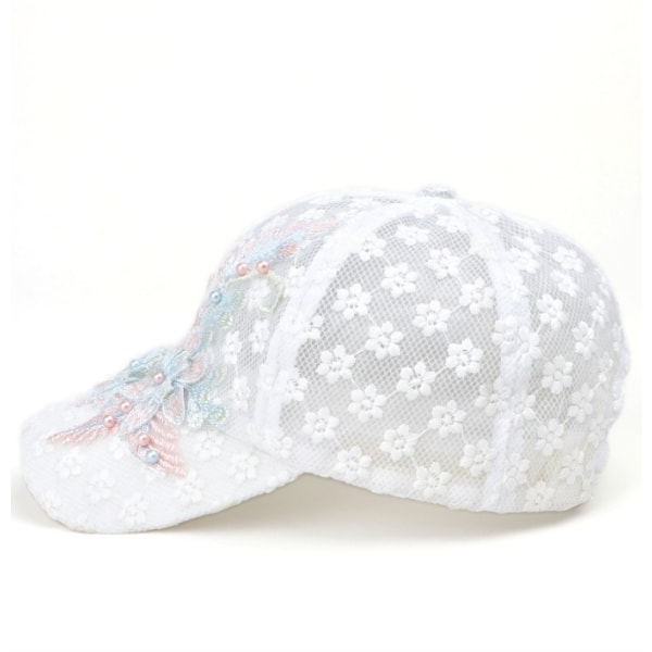 Broderad mesh för kvinnor Fashionabel justerbar cap White