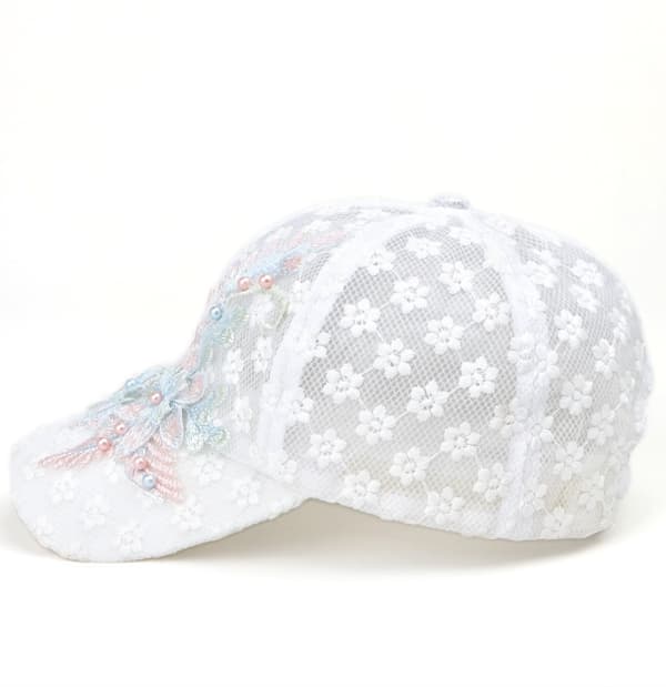 Broderet Blomst Mesh Hat til Kvinder - Moderigtig Justerbar Baseball Cap White