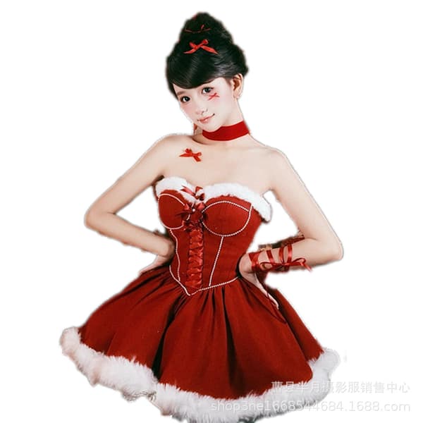 Julekjole i polyesterprinsessemodel til voksne 160 cm og derover red general